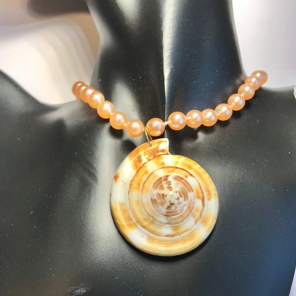 Natural Shell Shiva Nautilus Pearl Necklace Choker Statement VintagePeach 16-18" - Picture 1 of 8